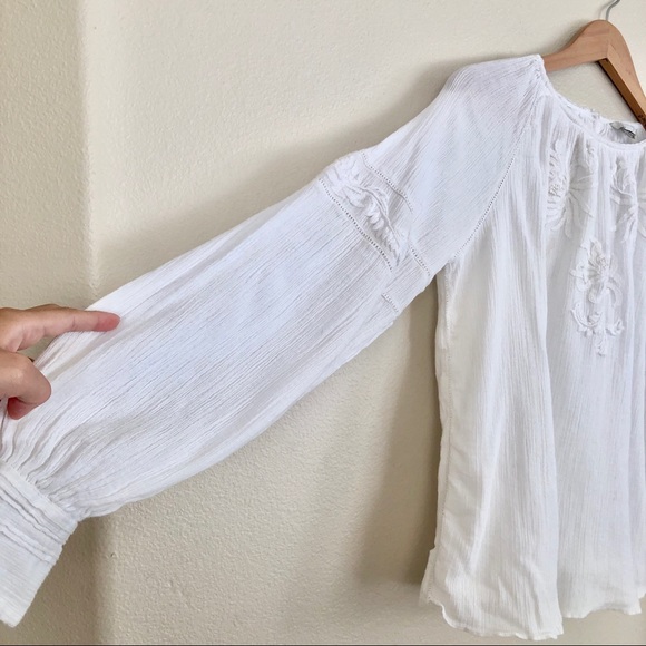 JOIE Mitney Embroidered Gauze Puff Sleeve Top in Porcelain White - Picture 7 of 13